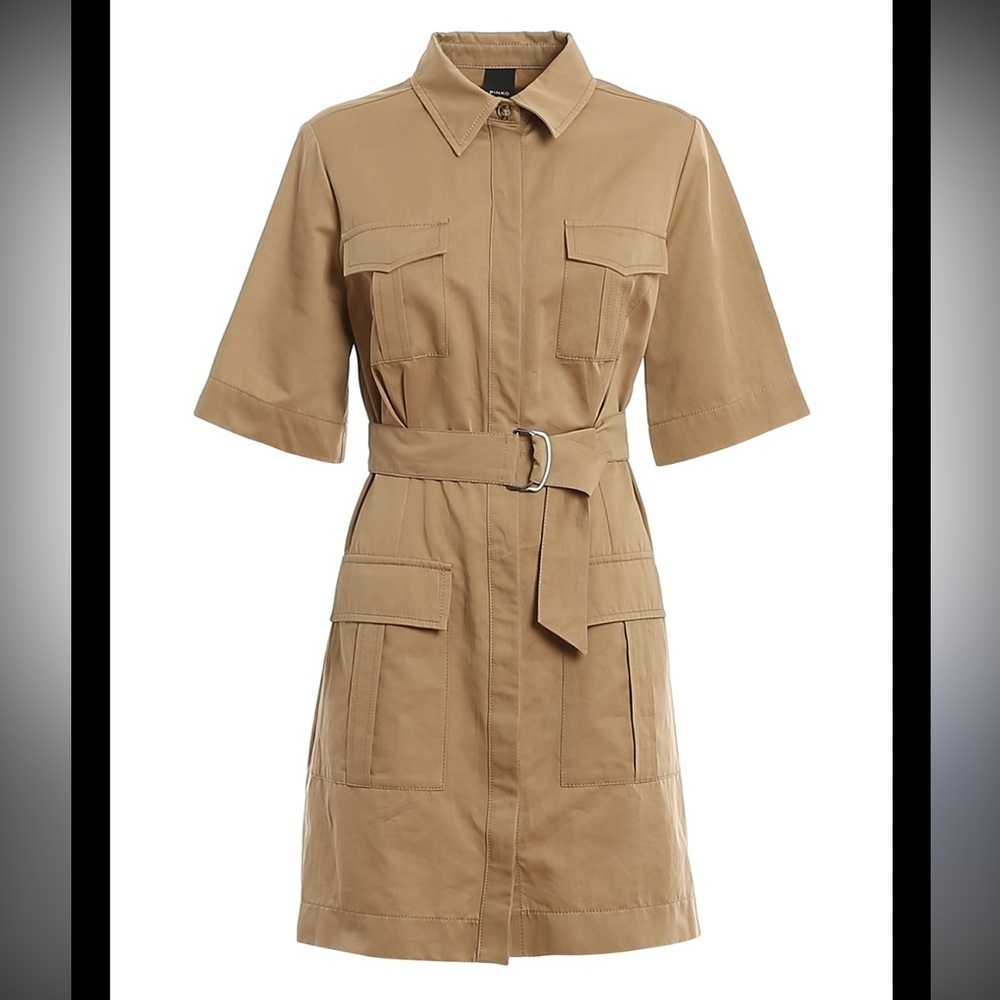 PINKO Fall Trendy Dodoria Cargo Pocket Safari Beige Mini Dress Size Large 10